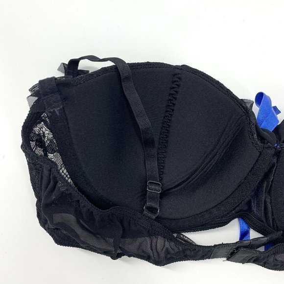 Frederick's Of Hollywood Bra Black Lace Floral Mesh Underwire Womens - Picture 5 of 7